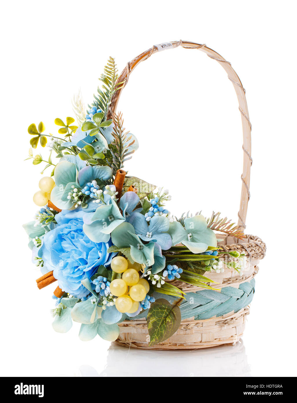 decorated empty wicker basket on a white background Stock Photo - Alamy