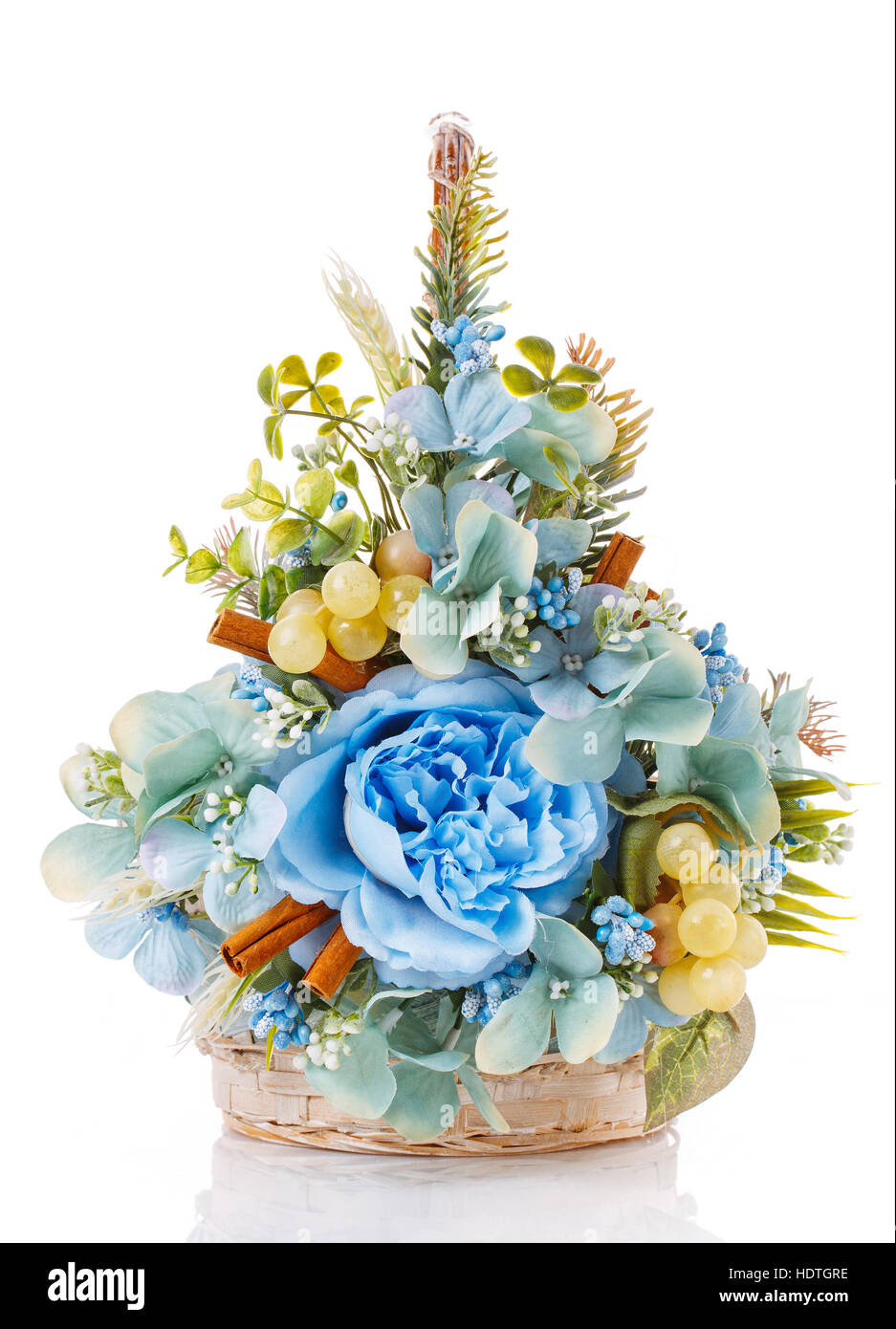 decorated empty wicker basket on a white background Stock Photo - Alamy
