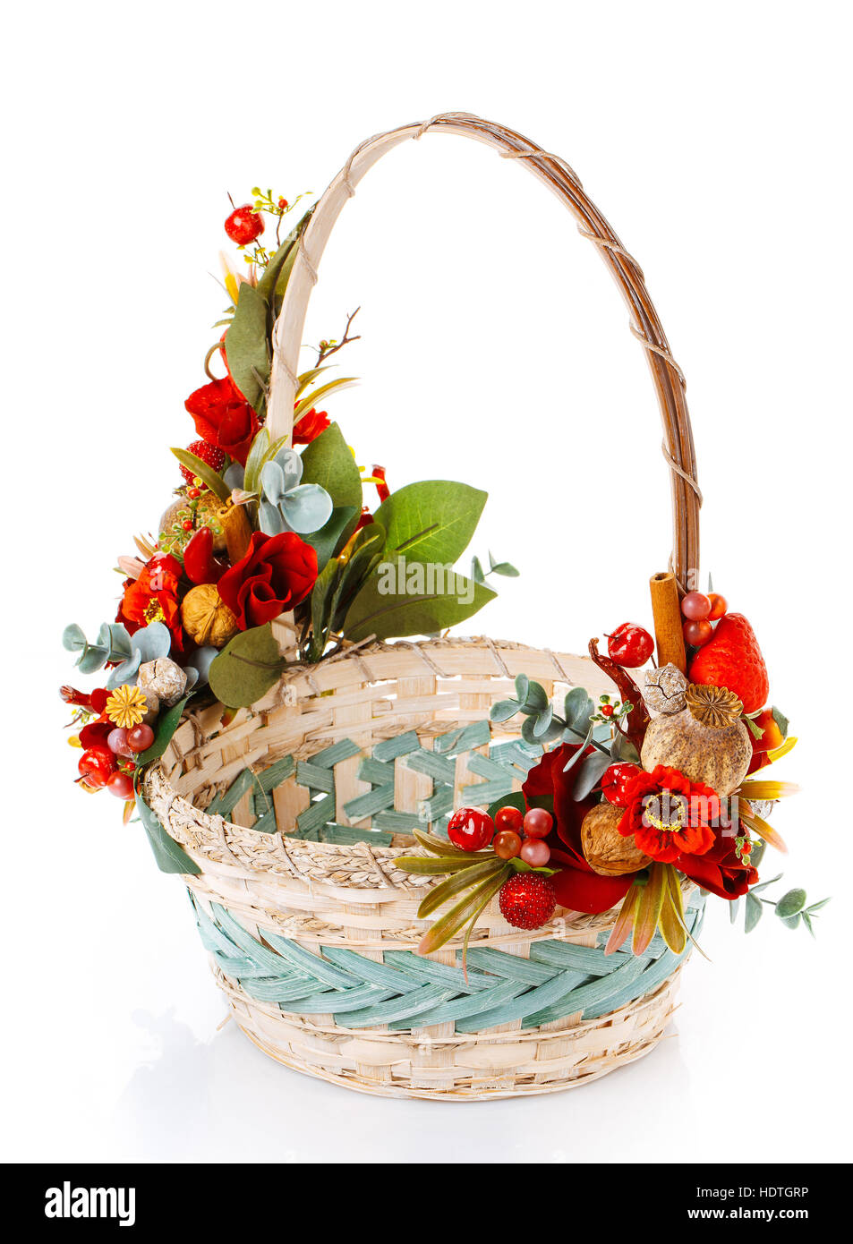 decorated empty wicker basket on a white background Stock Photo - Alamy