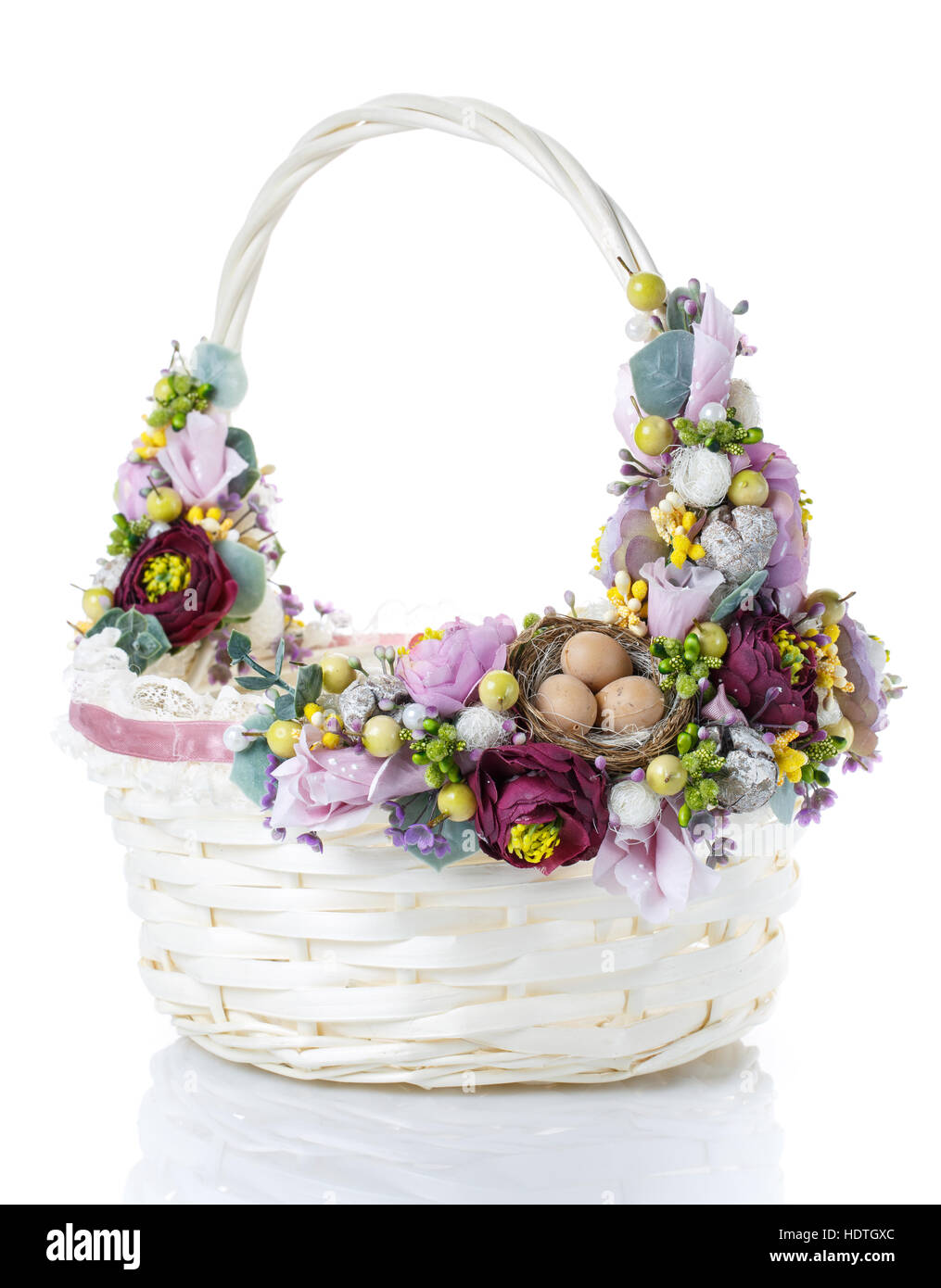 decorated empty wicker basket on a white background Stock Photo - Alamy