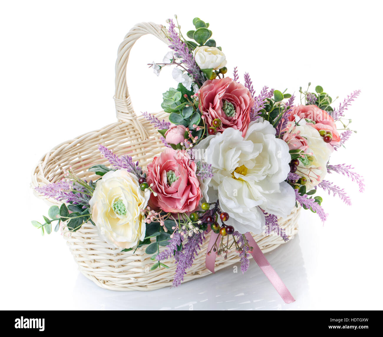 decorated empty wicker basket on a white background Stock Photo - Alamy