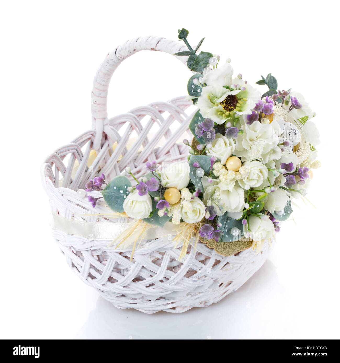 decorated empty wicker basket on a white background Stock Photo - Alamy