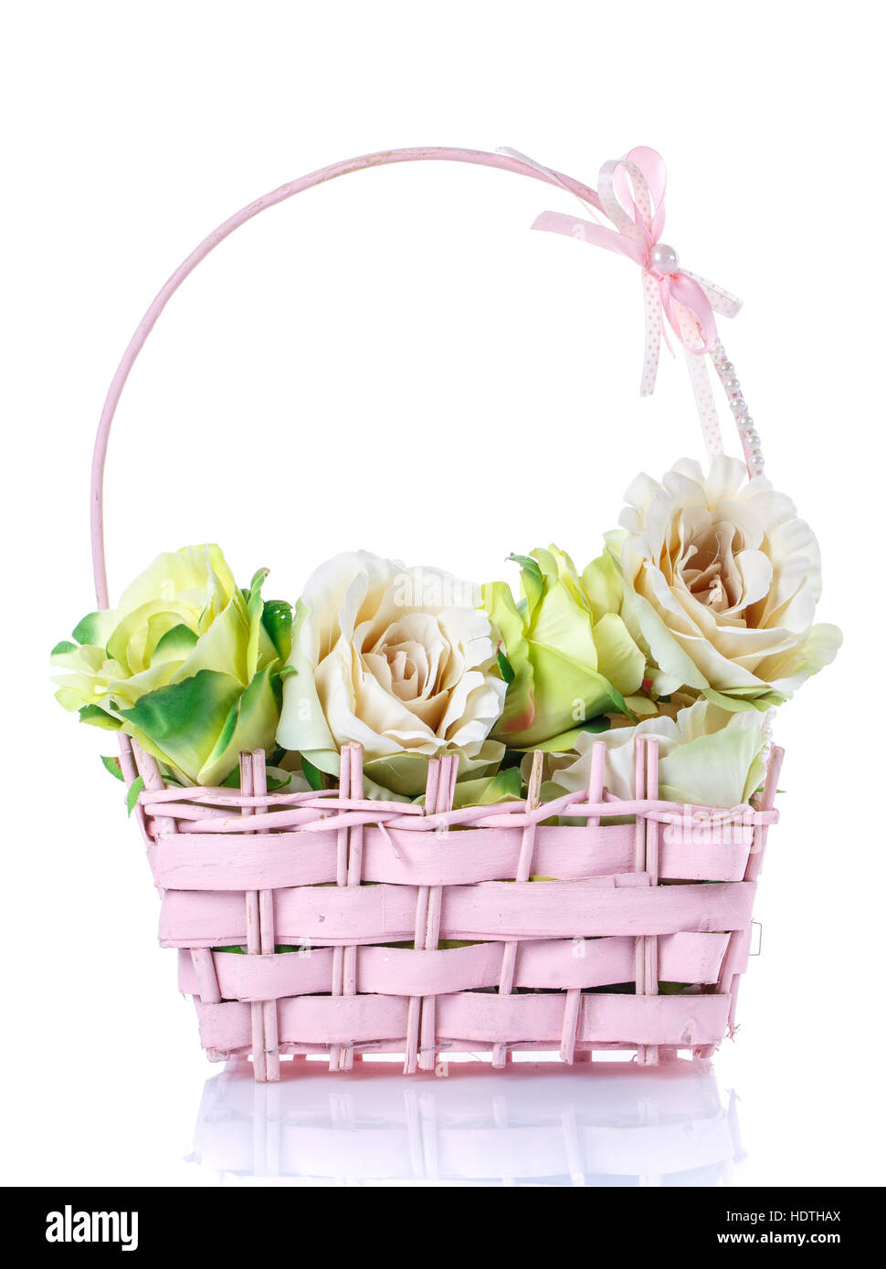 decorated empty wicker basket on a white background Stock Photo - Alamy