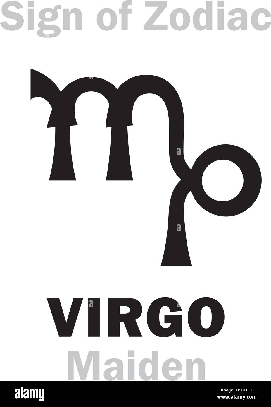 Astrology Alphabet: Sign of Zodiac VIRGO (The Maiden). Hieroglyphics character sign (single symbol). Stock Vector
