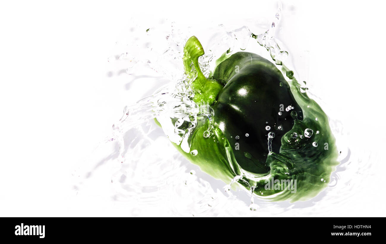 Green pepper splash Stock Photo