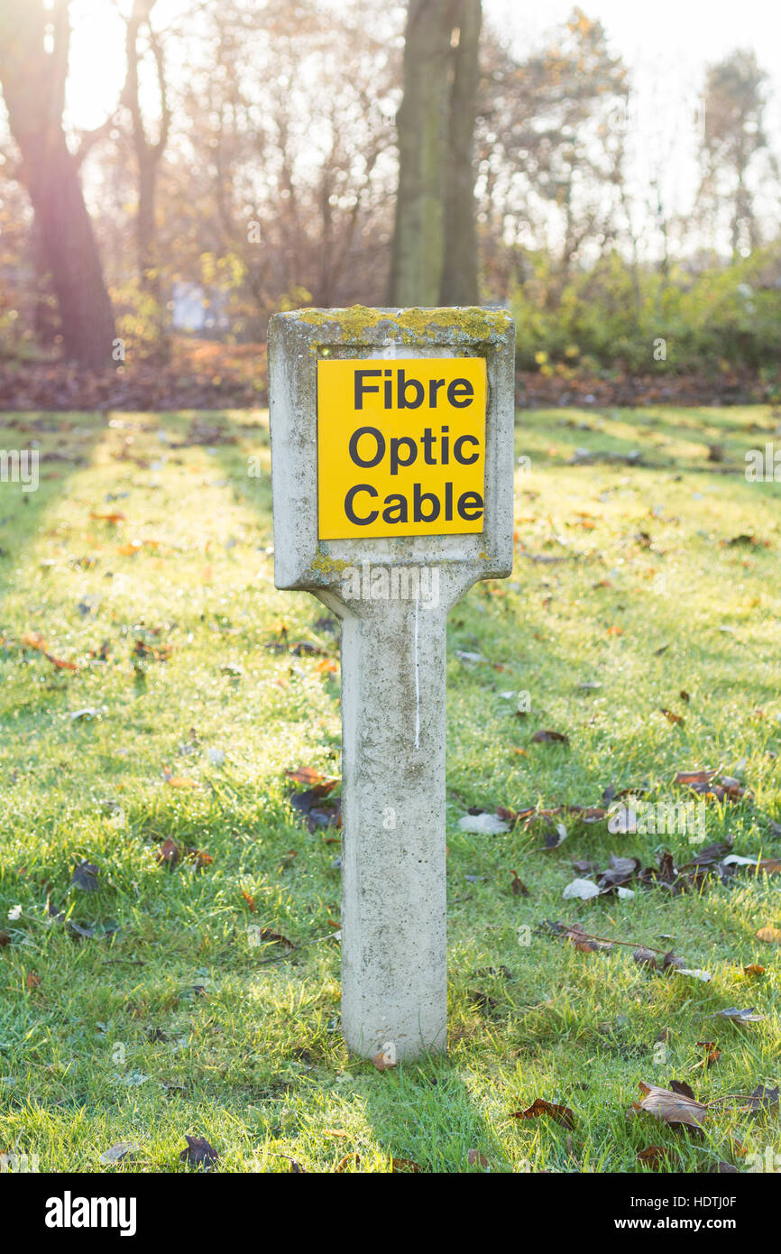Fibre Optic Cable warning sign Stock Photo