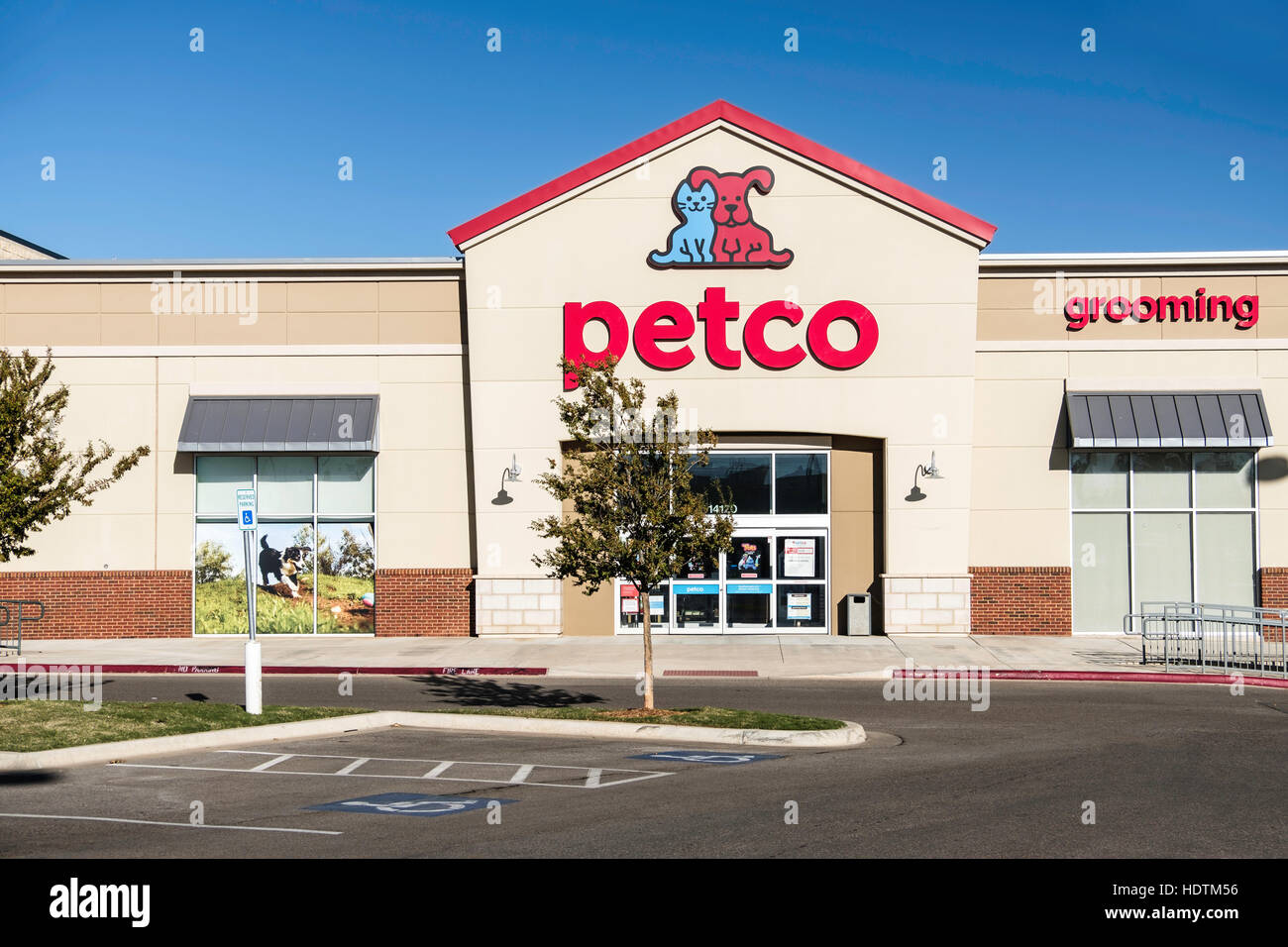 Exterior storefront and entrance Petco pet supply store on Memorial Rd