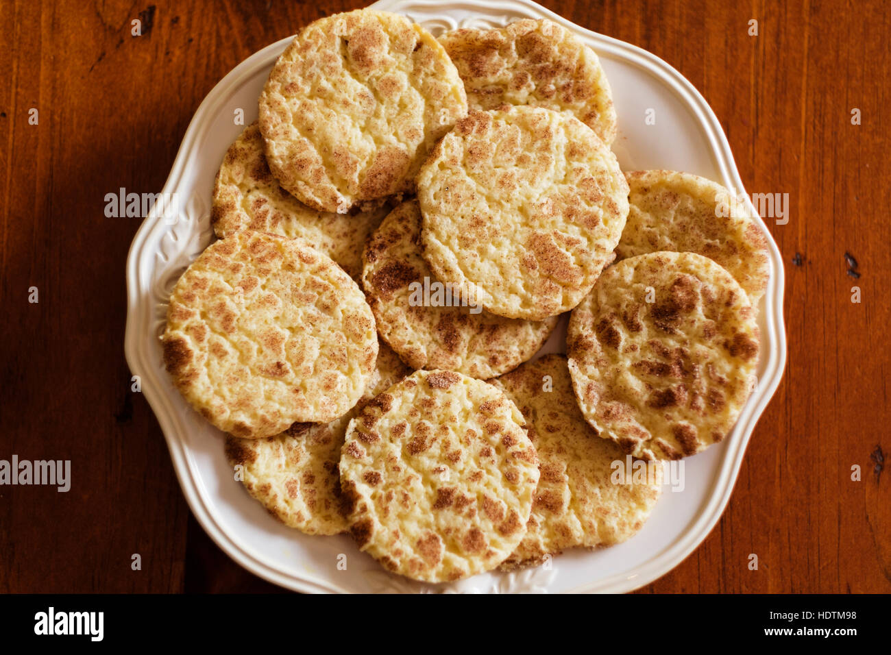 A plate of homemade Snickerdoodle cookies, a favorite of Americans for decades. USA. Stock Photo