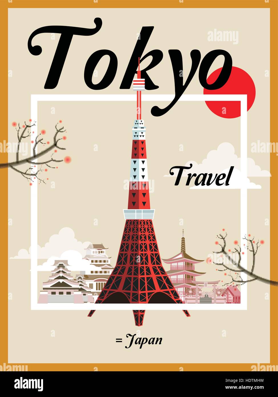 fascinating Japan travel poster with Tokyo tower Stock Vector