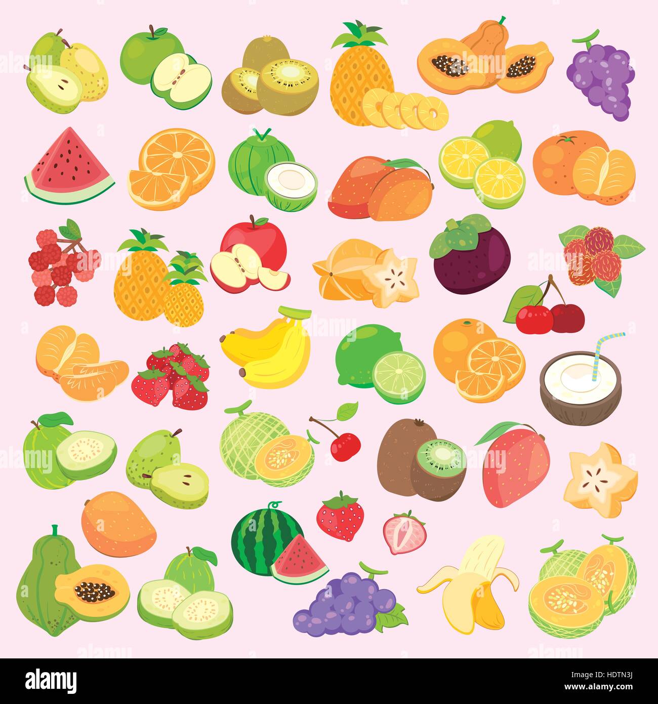 lovely fruit collections set in cartoon style Stock Vector Image & Art