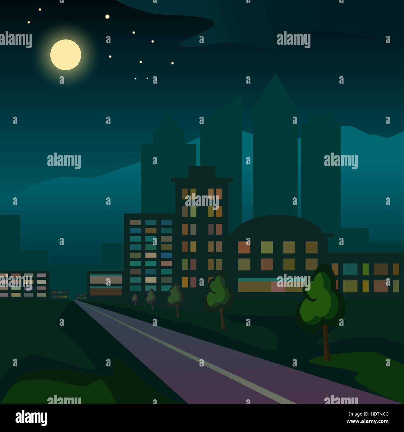 Vector illustration of the city at night Stock Vector Image & Art - Alamy