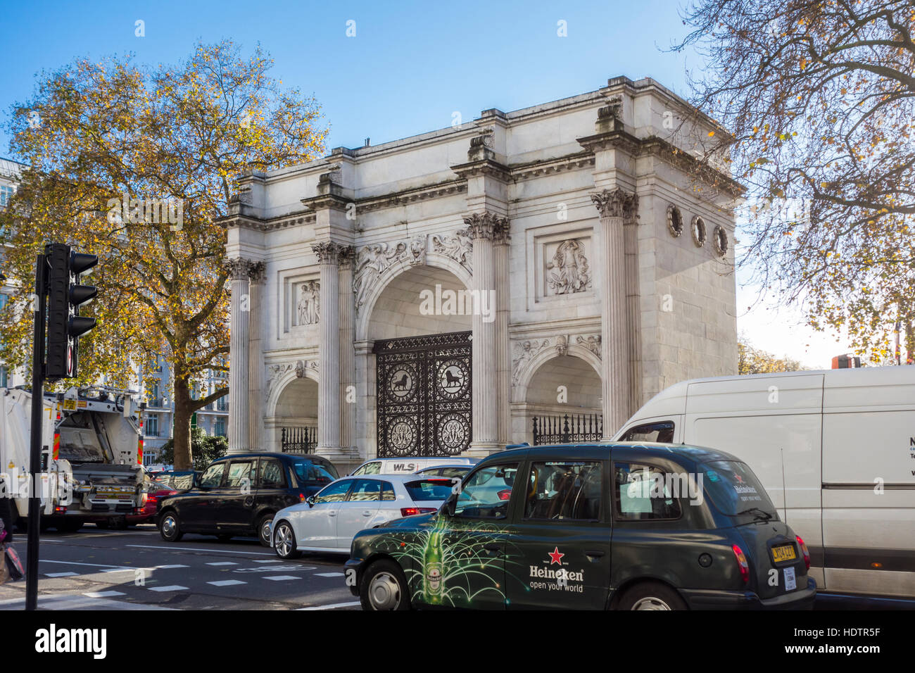 Traffic in front of Marble Arch, London, UK Stock Photo
