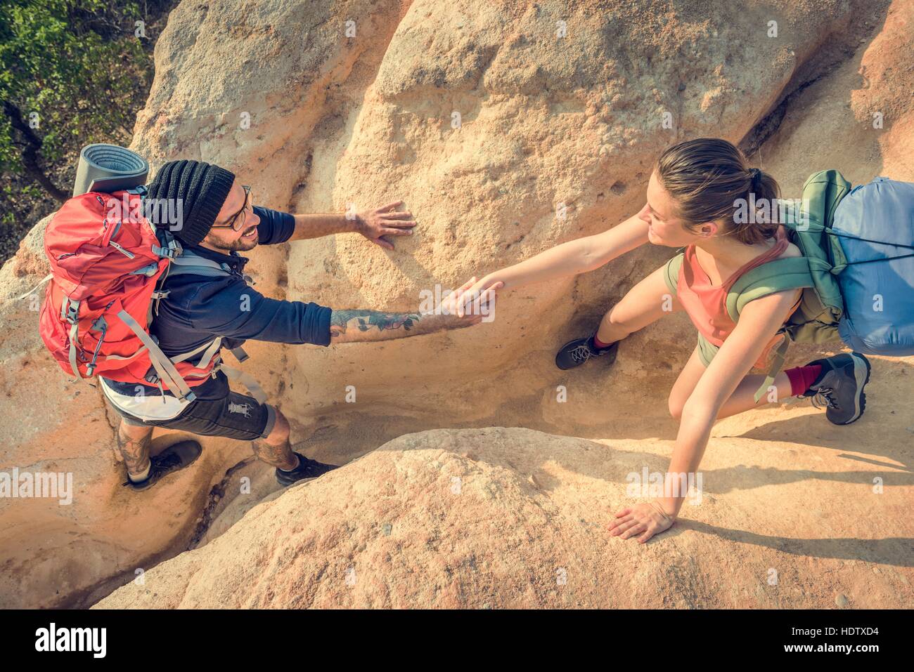 Backpacker Couple Travel Adventure Happiness Concept Stock Photo Alamy