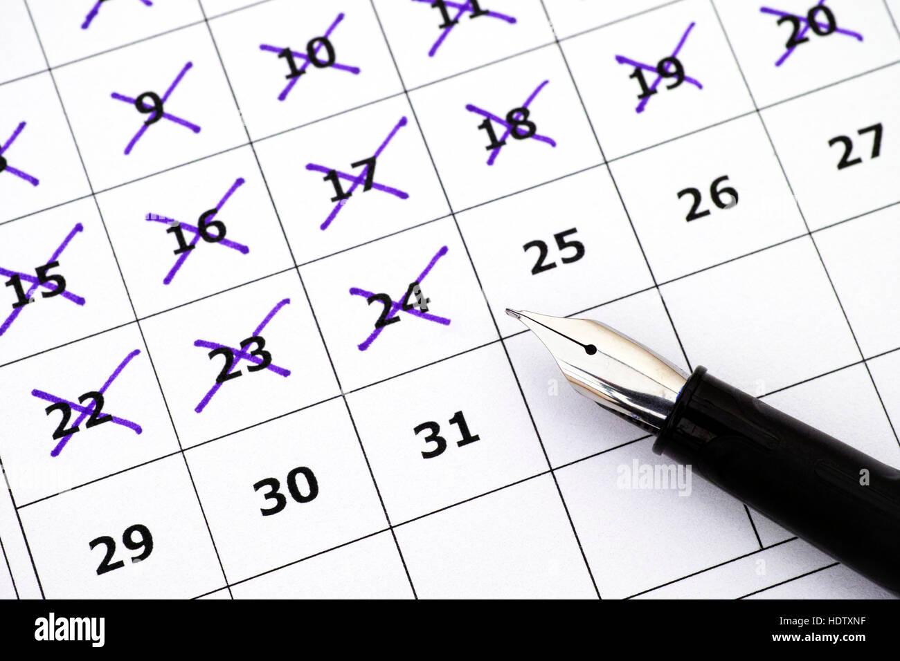 Fountain Pen Lying On Calendar With Marking Days Stock Photo Alamy