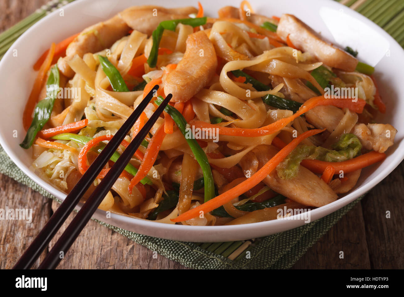 Chinese Food Chow Mein With Chicken And Vegetables On A Table Close Up Horizontal Stock Photo Alamy