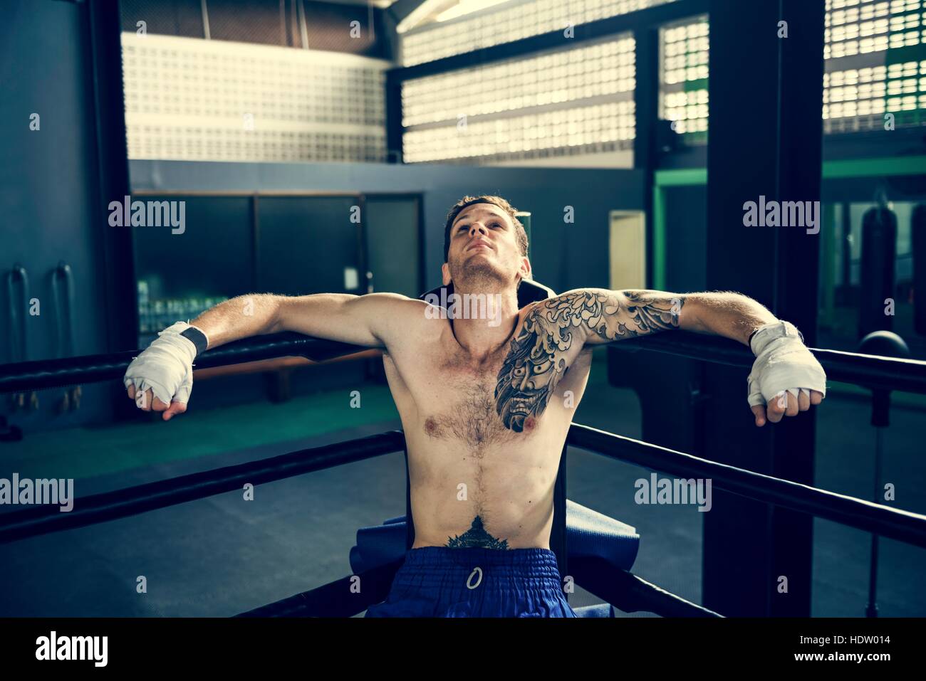 Boxer Rest Sitting Corner Rounds Break Concept Stock Photo Alamy