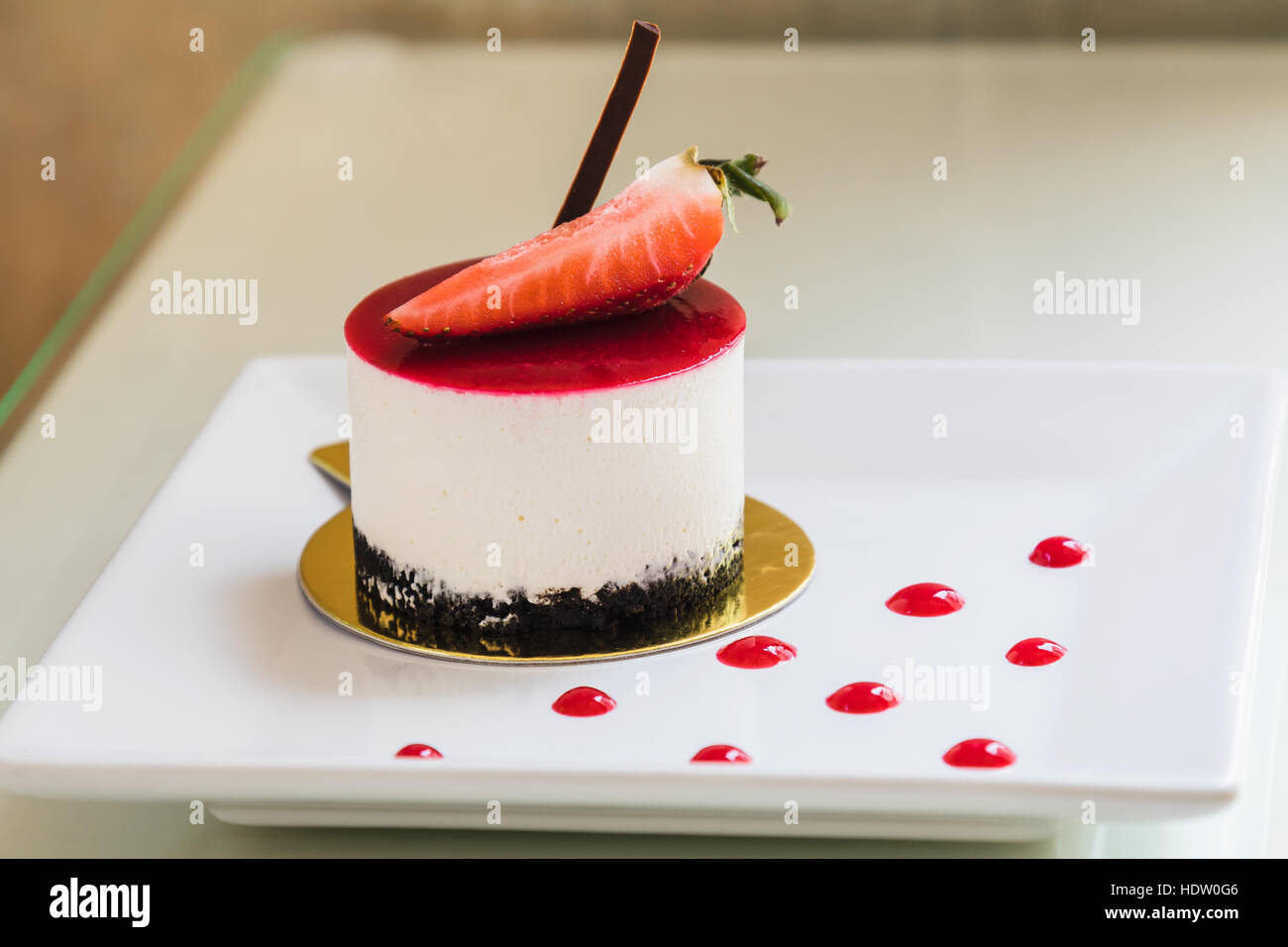 strawberry shortcake on white dish Stock Photo