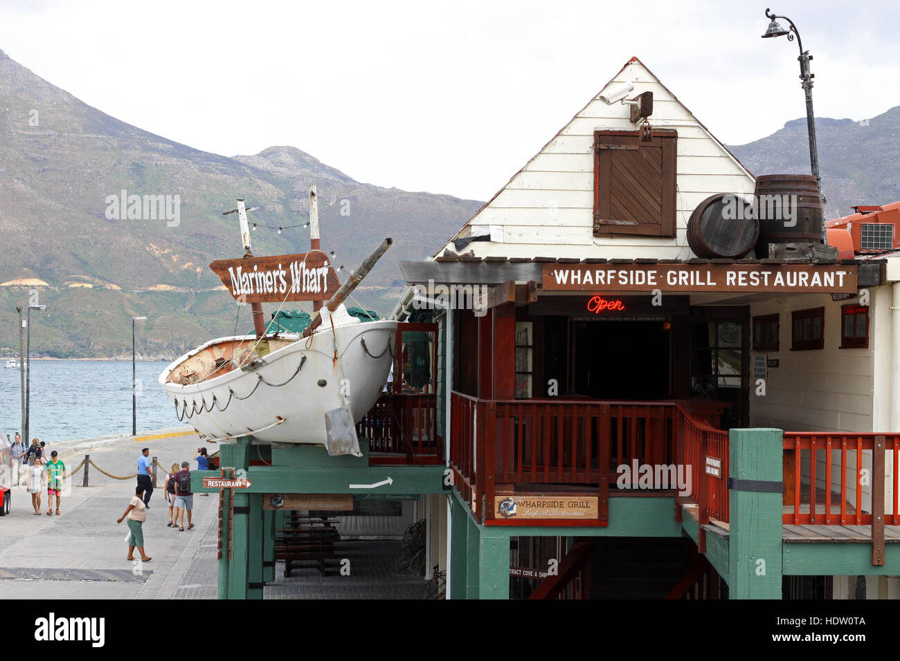 Wharfside Grill Restaurant at Mariner's Wharf, Hout Bay, Cape Town, South Africa Stock Photo