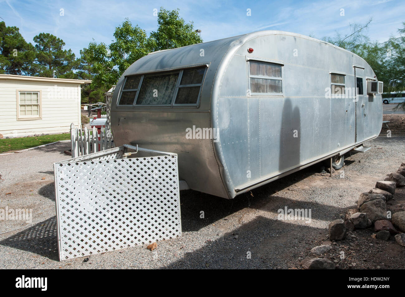 Vintage spartan travel trailer Exhibits at The Clark County Museum Henderson, Las Vegas, Nevada. Stock Photo