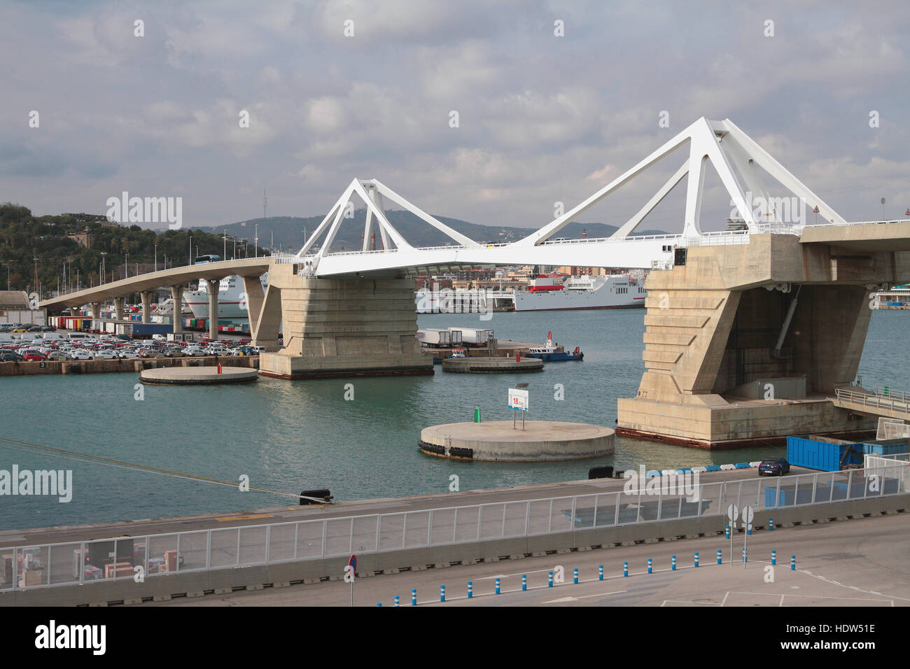 Movable bridge of 'Puente Puerta Europa'. Barcelona, Spain Stock Photo