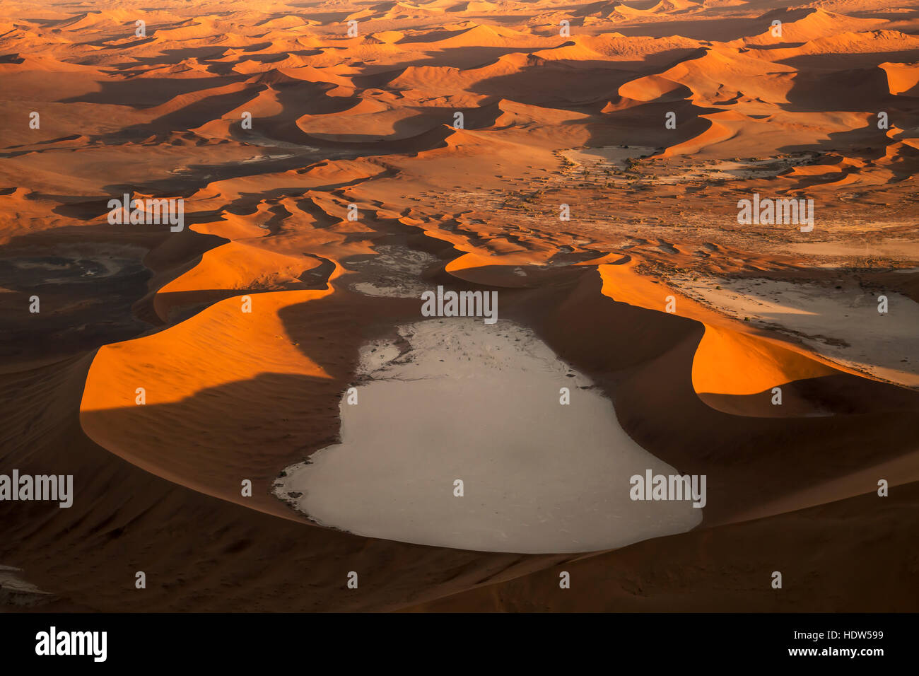 Arerial photograph of dead vlei at sossusvlei, Namibia during sunrise Stock Photo