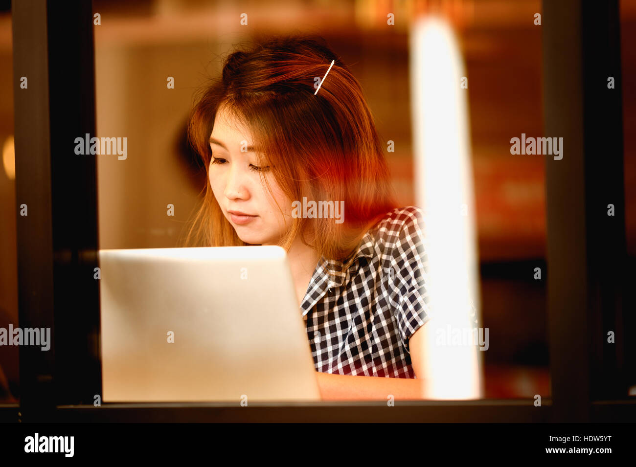 Portrait asia young woman working on laptop in coffee shop, Vacations ...