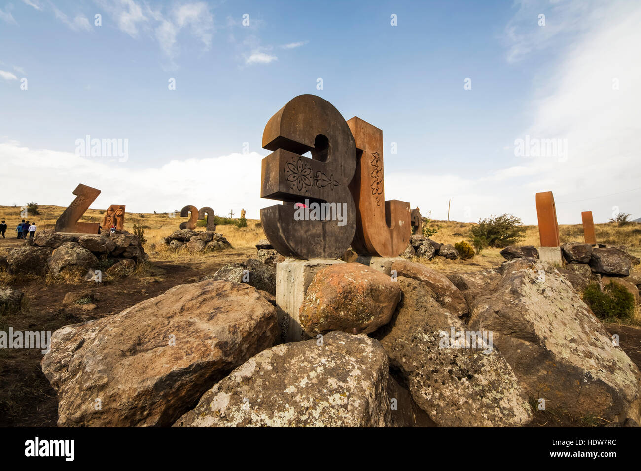 Armenian Alphabet Monument; Aparan, Aragatsotn Province, Armenia Stock Photo