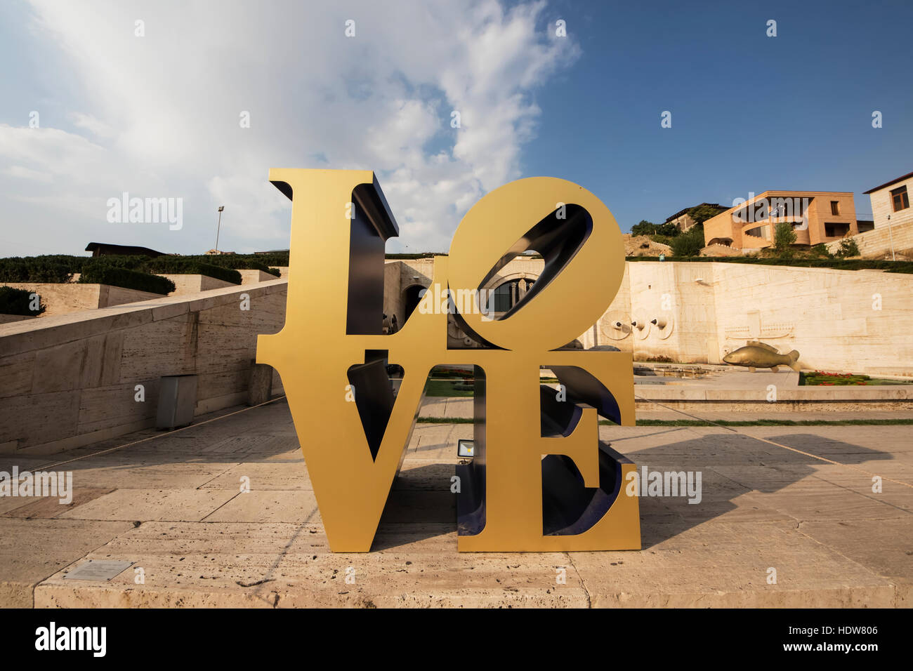LOVE, iconic pop art image by American artist Robert Indiana on display at the Cafesjian Museum of Art in the Yerevan Cascade; Yerevan, Armenia Stock Photo