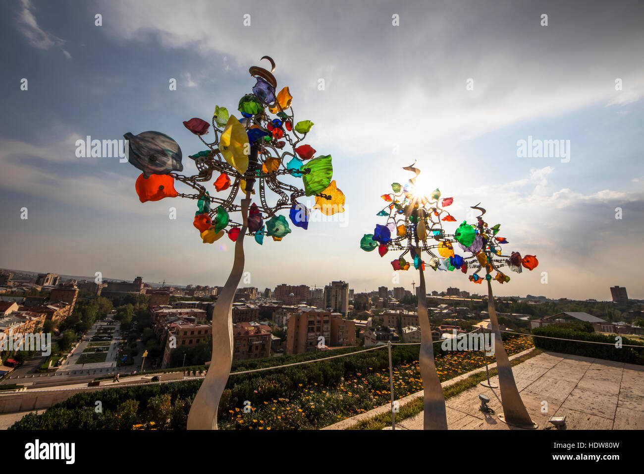 Three Glassinators, sculpture by Andrew Carson, on display at the Cafesjian Museum of Art in the Yerevan Cascade; Yerevan, Armenia Stock Photo