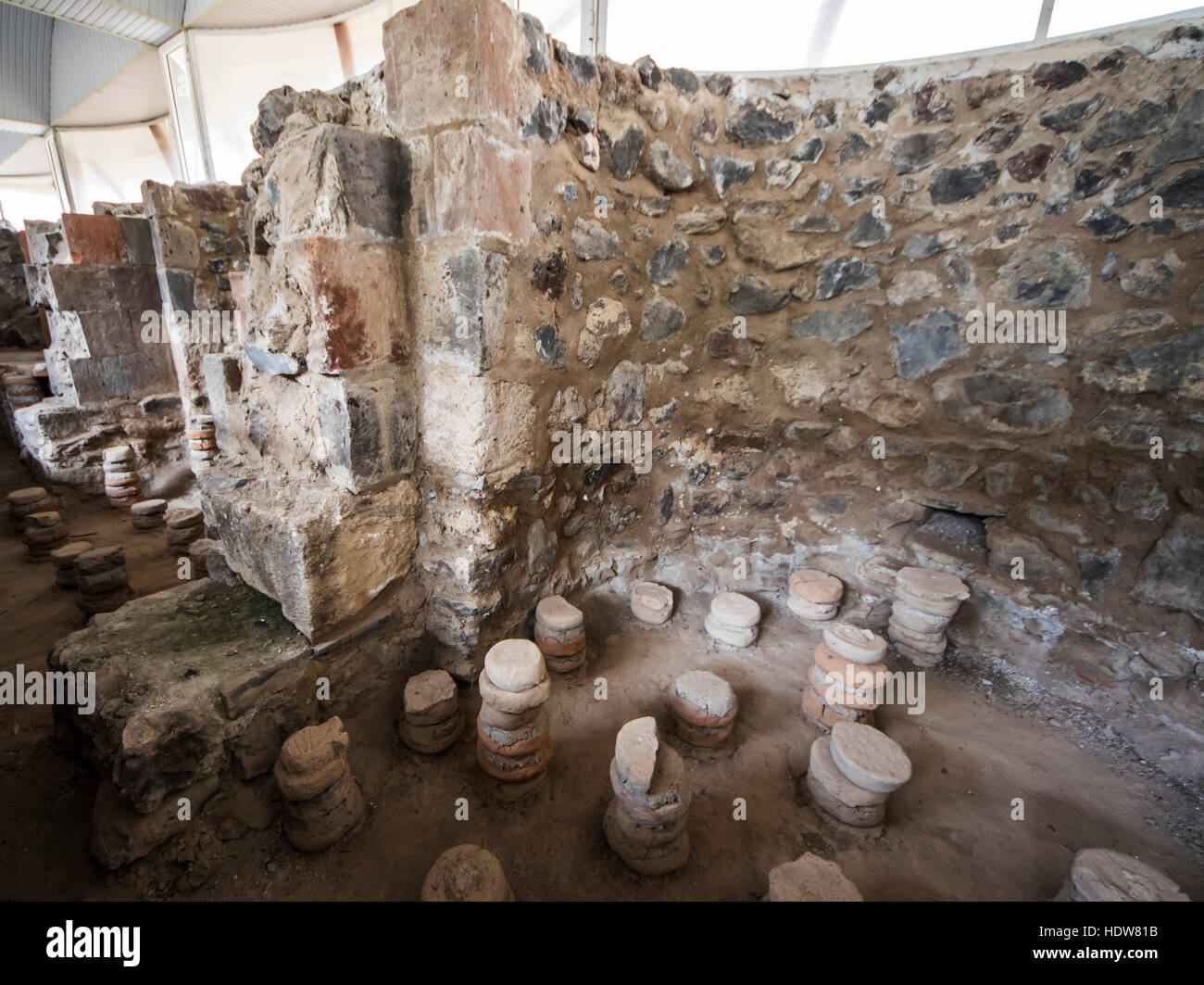 Hypocaust, ancient Roman system of underfloor heating in the Roman Baths; Garni, Azat Valley, Armenia Stock Photo