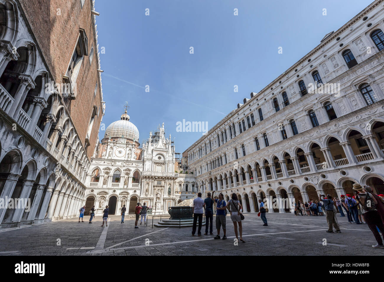 The Interior Piazza Of Doge's Palace, Also Known As Palazzo Ducale In Italian, One Of The Many Attractions For Visitors To Venice And St Mark's Bas... Stock Photo