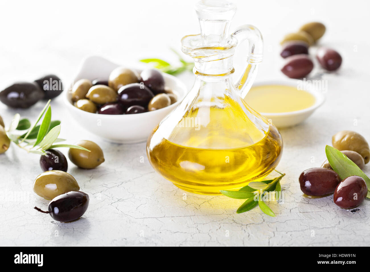 Olive oil in vintage bottles Stock Photo - Alamy