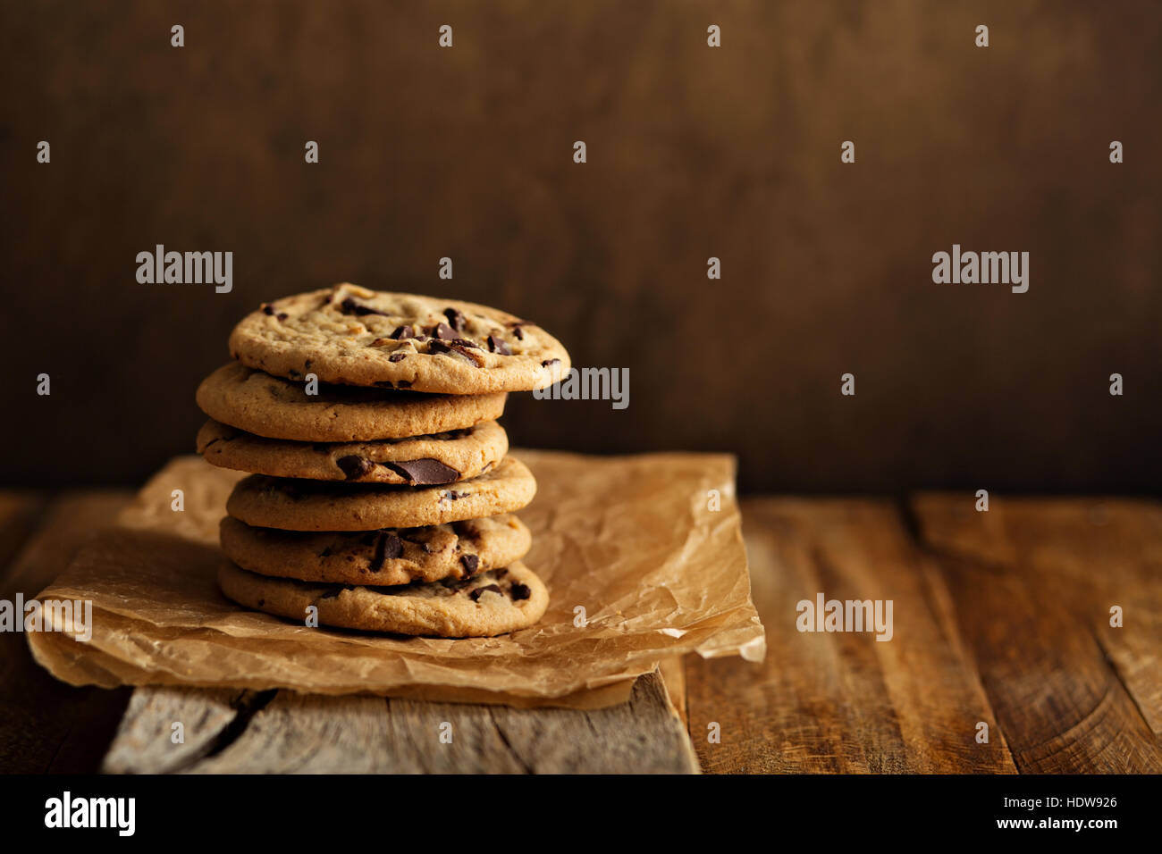 Homemade chocolate chip cookies with milk Stock Photo
