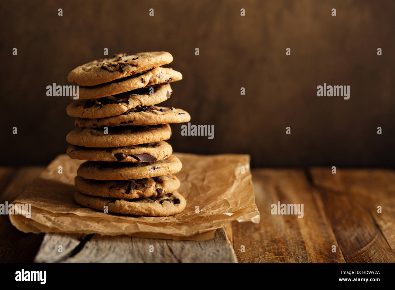 Homemade chocolate chip cookies with milk Stock Photo