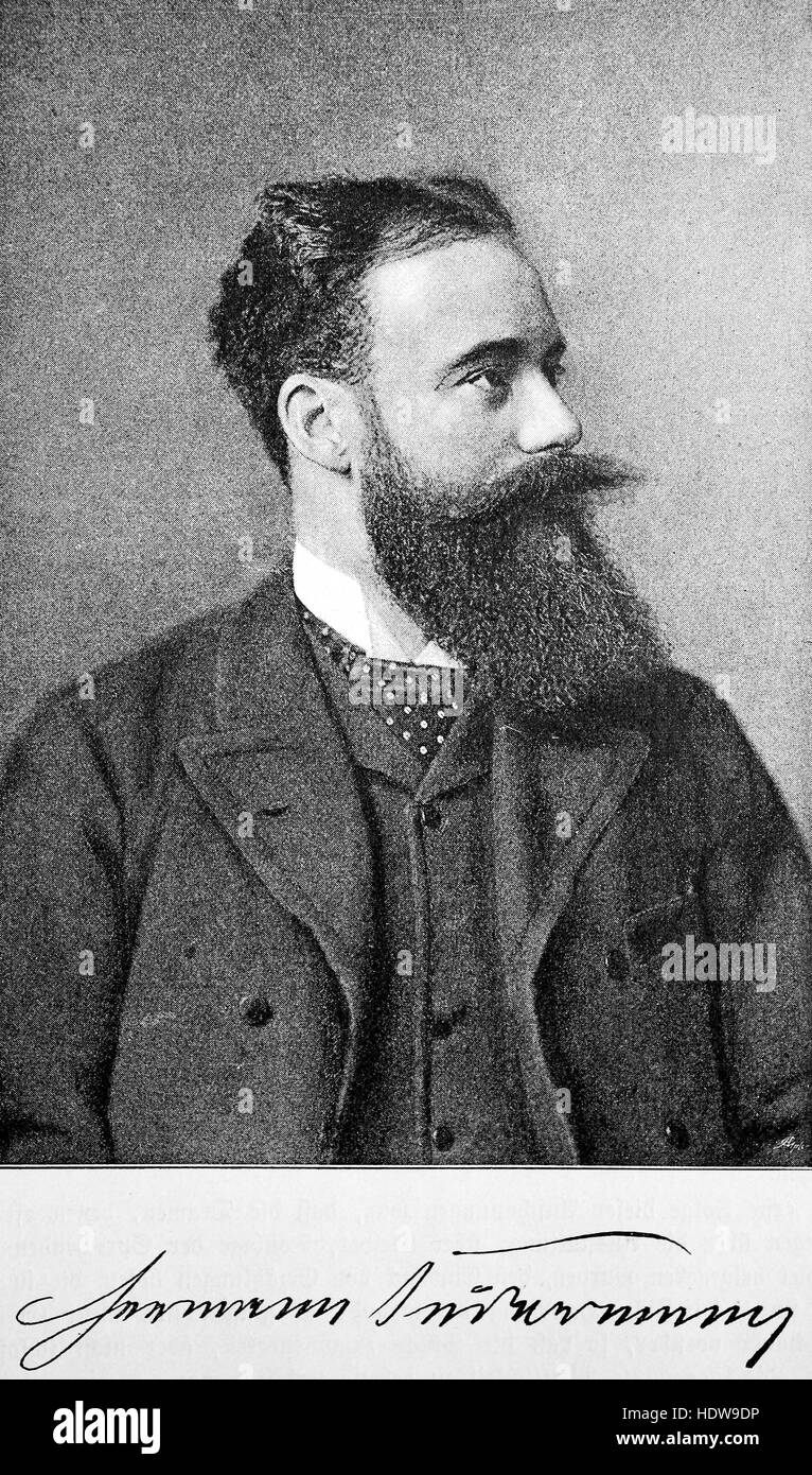Hermann Sudermann, 1857-1928, German dramatist and novelist, woodcut from the year 1880 Stock Photo