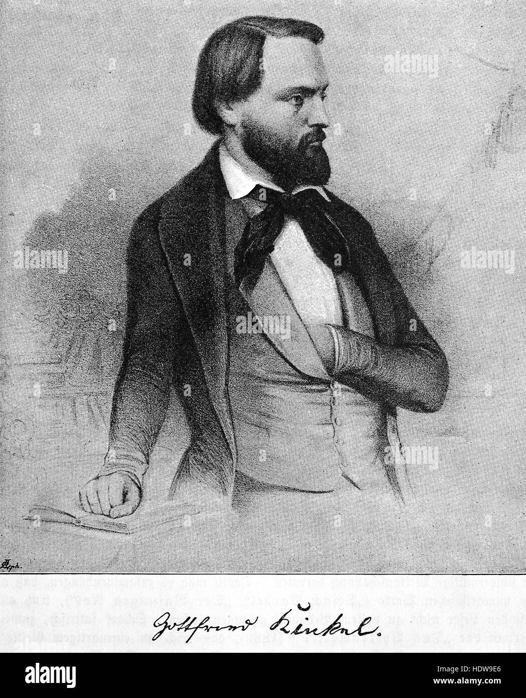 Johann Gottfried Kinkel, 1815-1882, a German poet , woodcut from the year 1880 Stock Photo