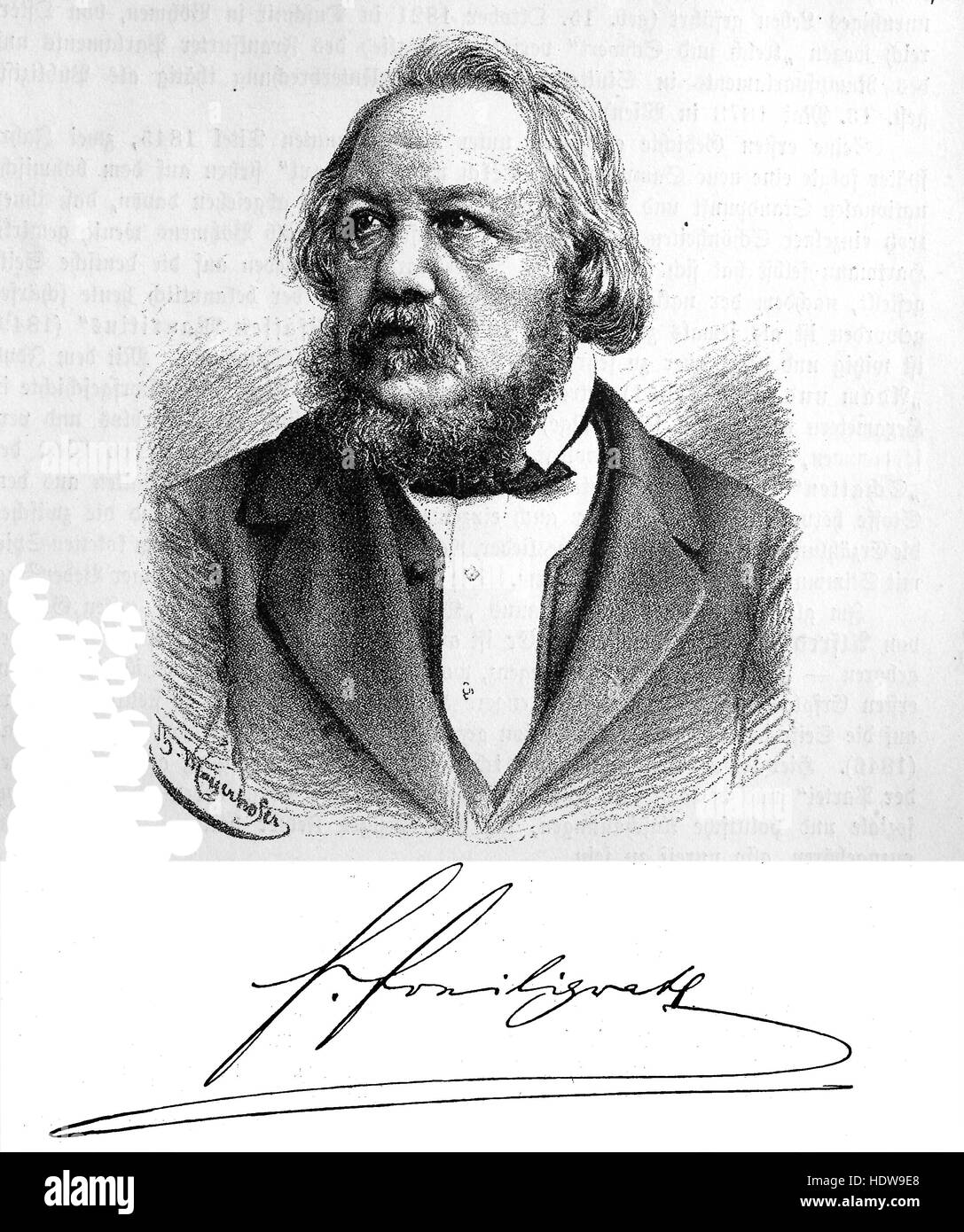 Ferdinand Freiligrath, 1810-1876, German poet, translator and liberal agitator, woodcut from the year 1880 Stock Photo