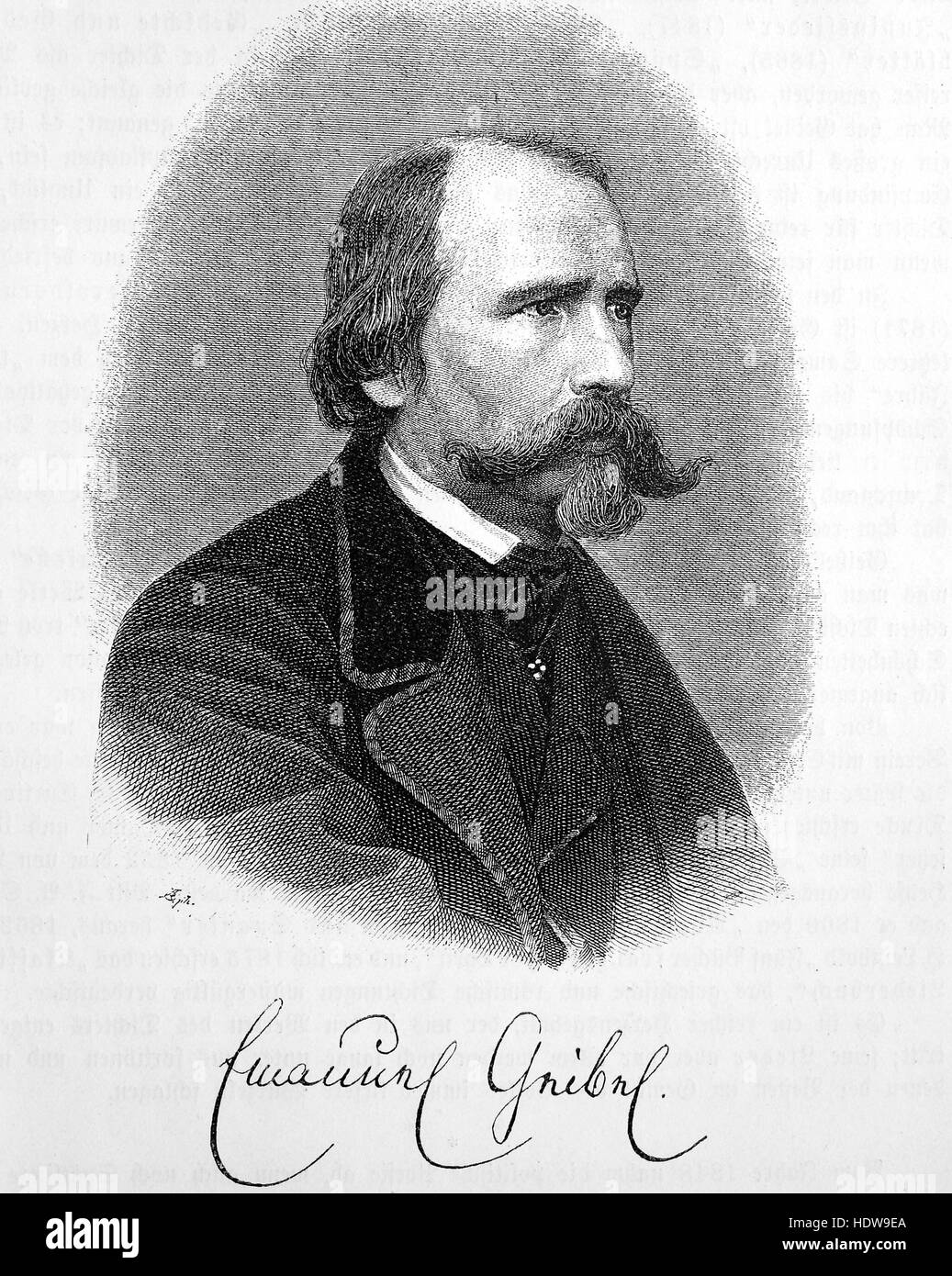 Emanuel von Geibel, 1815-1884, German poet and playwright, woodcut from the year 1880 Stock Photo