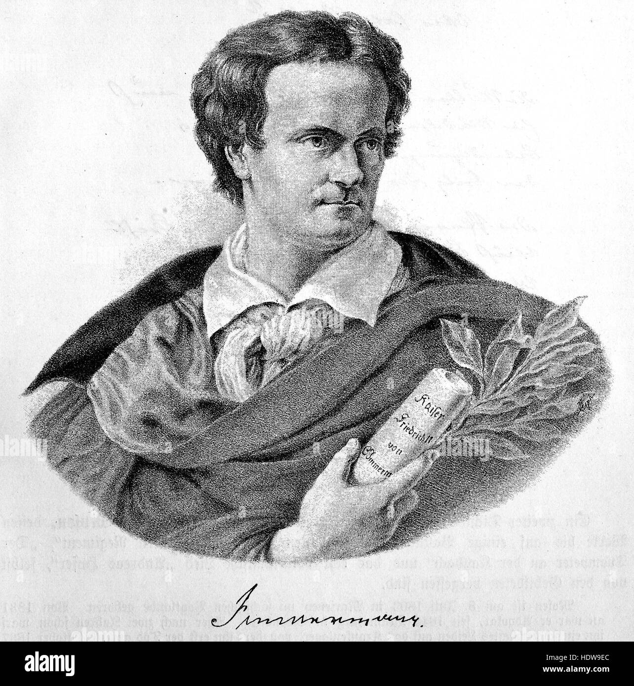 Karl Leberecht Immermann, 1796-1840, a German dramatist, novelist and a poet, woodcut from the year 1880 Stock Photo