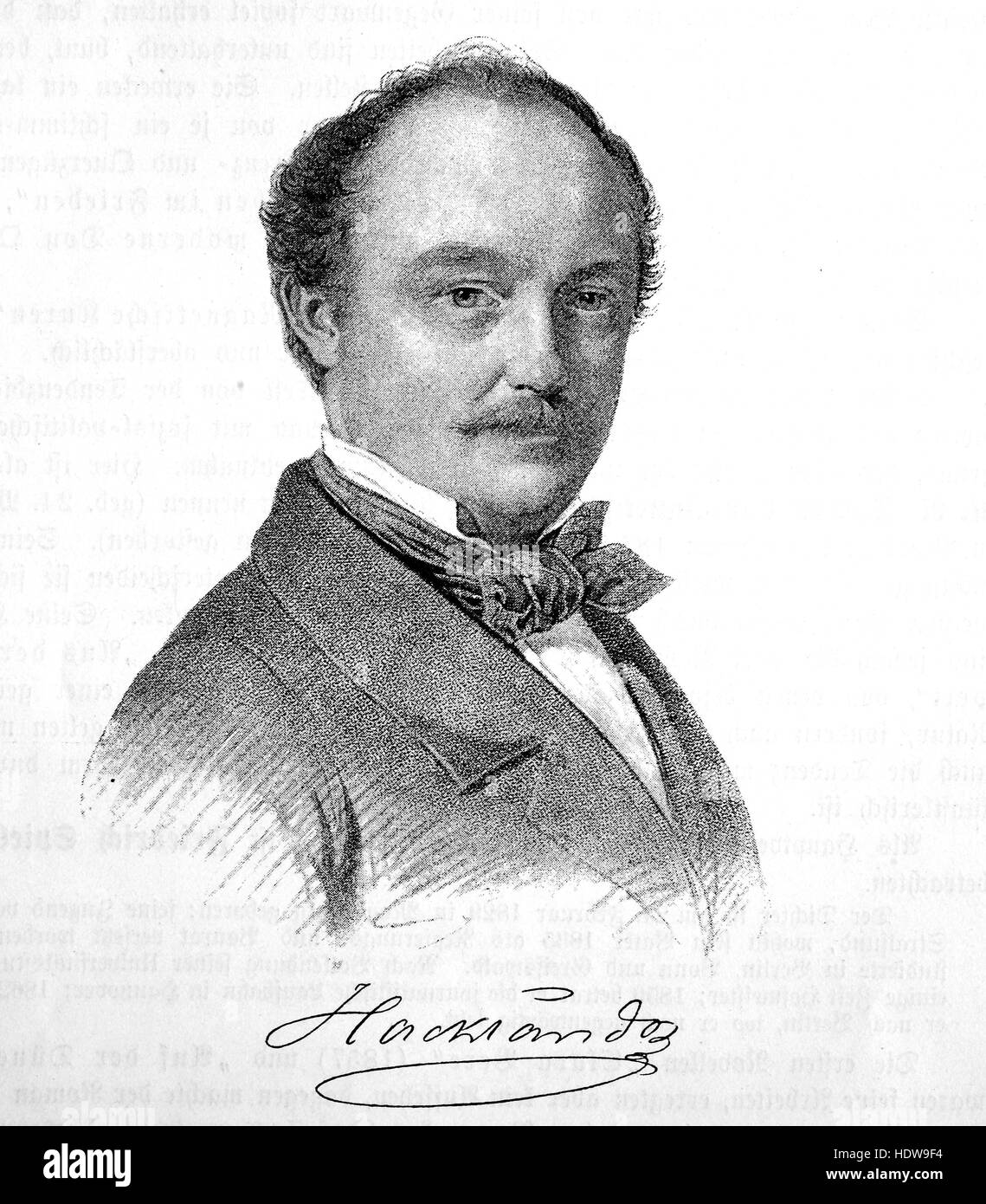 Friedrich Wilhelm Hacklaender, in later life von Hacklaender, 1816-1877, German author, woodcut from the year 1880 Stock Photo