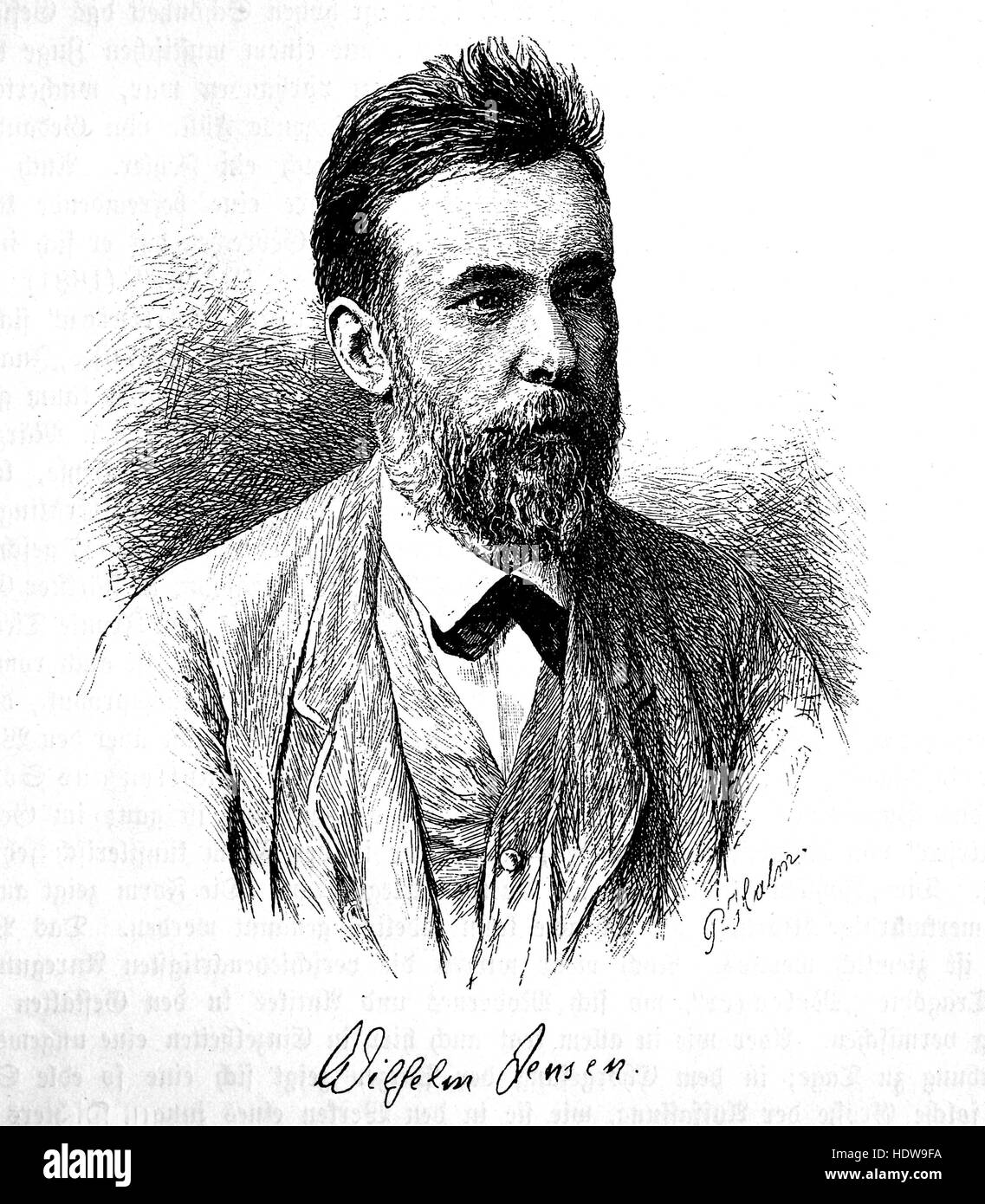 Wilhelm Hermann Jensen, 1837-1911, a German writer and poet, woodcut from the year 1880 Stock Photo