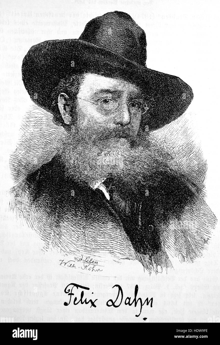 Felix Ludwig Julius Dahn, 1834-1912, German nationalist and anti-semitic lawyer, author and historian, woodcut from the year 1880 Stock Photo