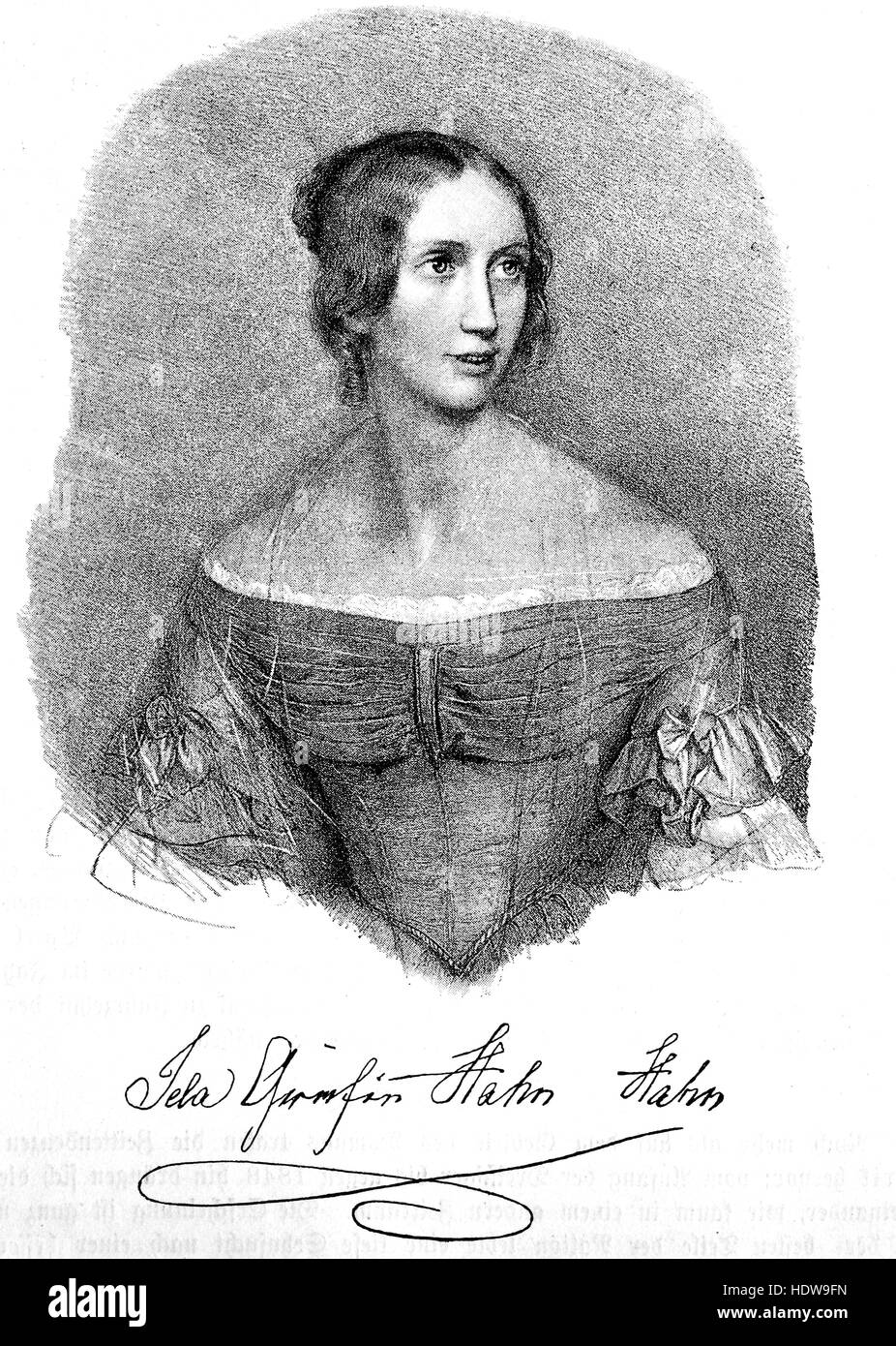 Ida Hahn-Hahn, actually Ida Marie Louise Sophie Friederike Gustave Countess von Hahn, 1805-1880, a German writer, lyricist and Founder of the monastery, woodcut from the year 1880 Stock Photo