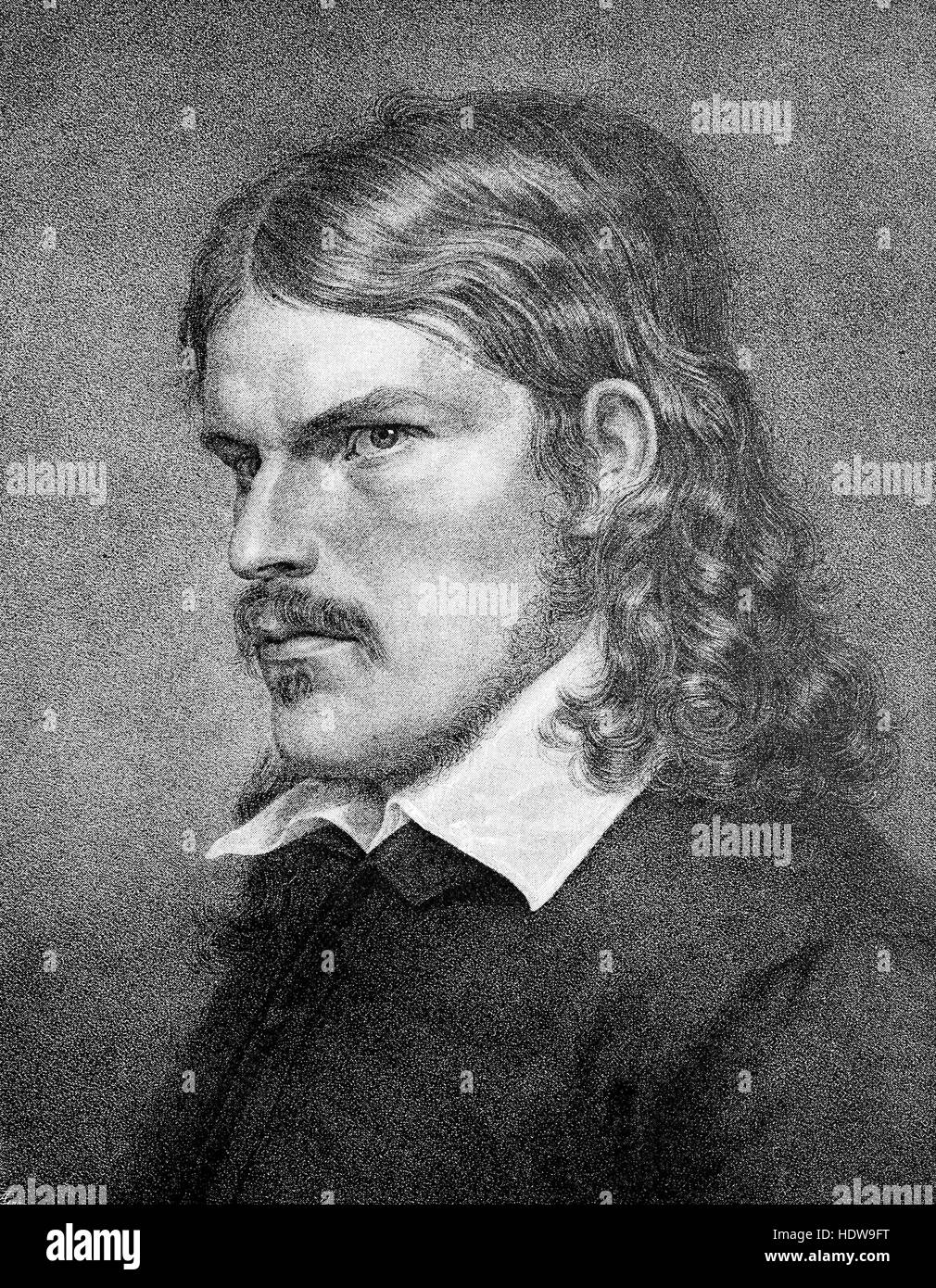 Friedrich Rueckert, 1788-1866, a German poet, translator and professor of Oriental languages, woodcut from the year 1880 Stock Photo