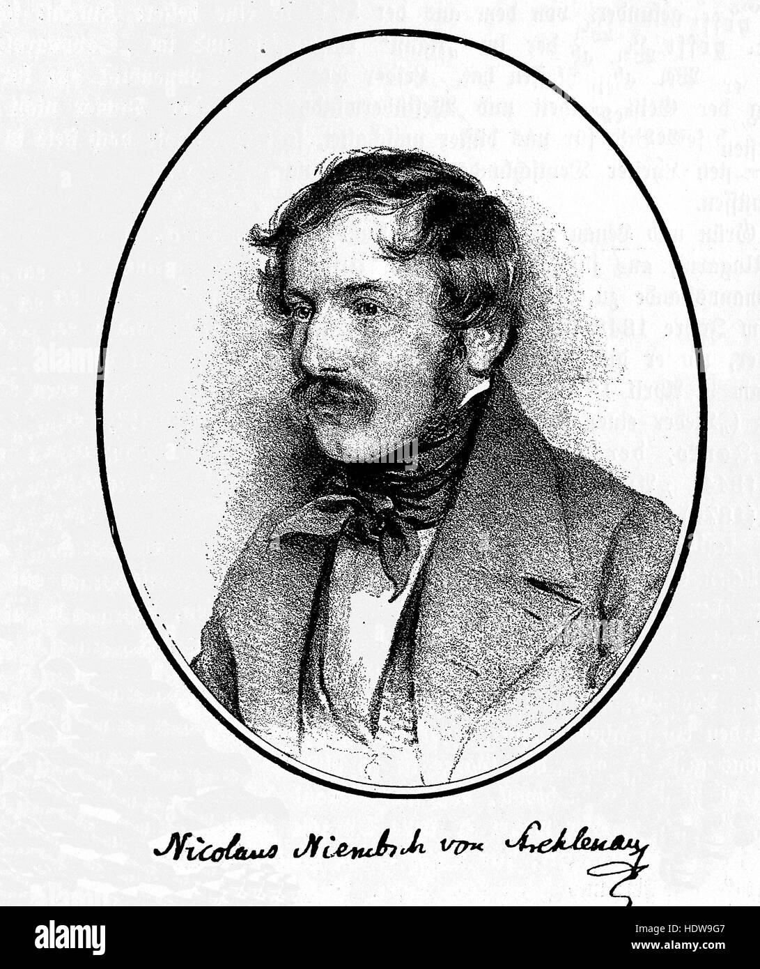 Nikolaus Lenau was the nom de plume of Nikolaus Franz Niembsch Edler von Strehlenau, 1802-1850, a German-language Austrian poet, woodcut from the year 1880 Stock Photo