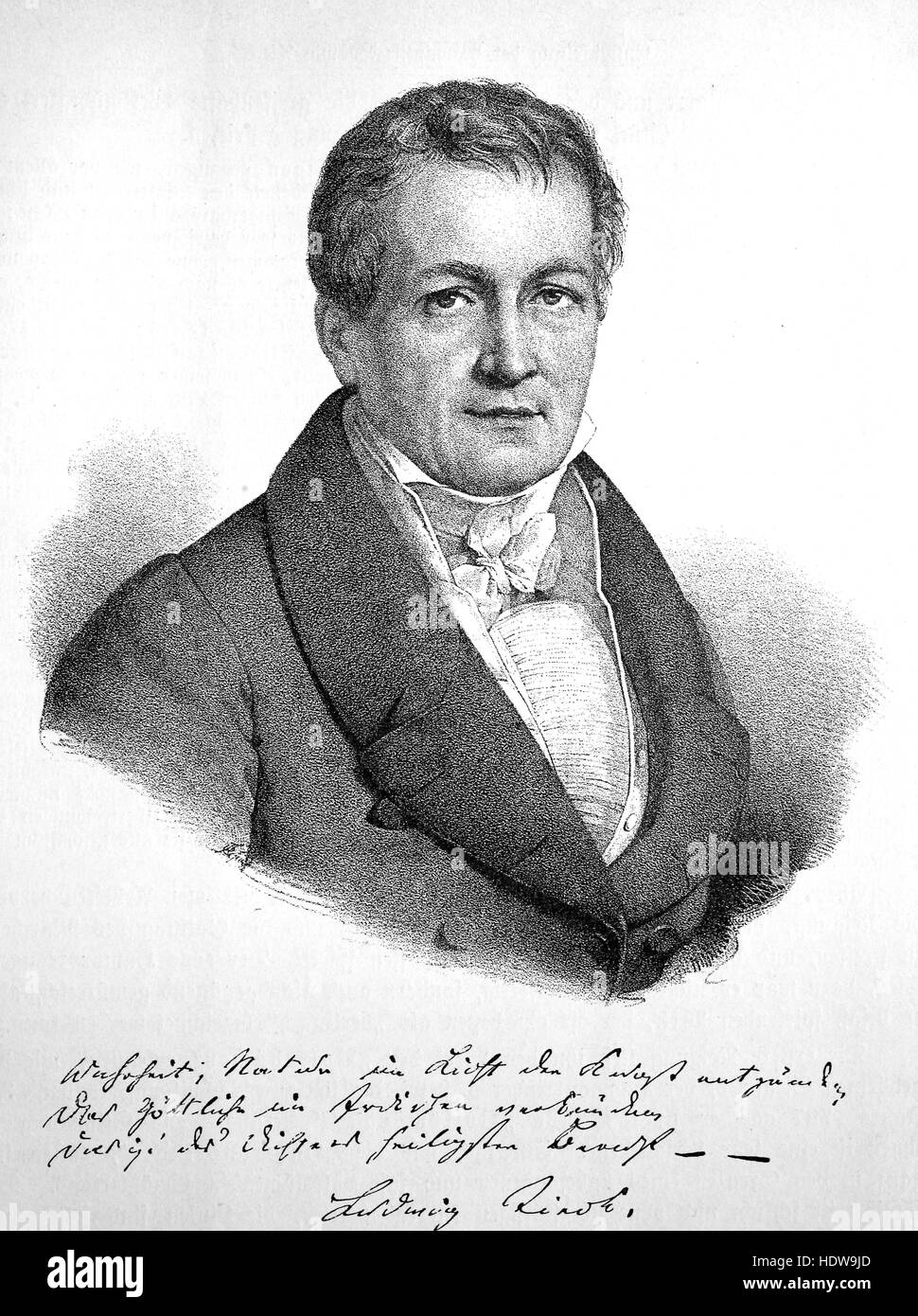 Johann Ludwig Tieck, 1773-1853, a German poet, translator, editor, novelist, writer of Novellen and critic, woodcut from the year 1880 Stock Photo