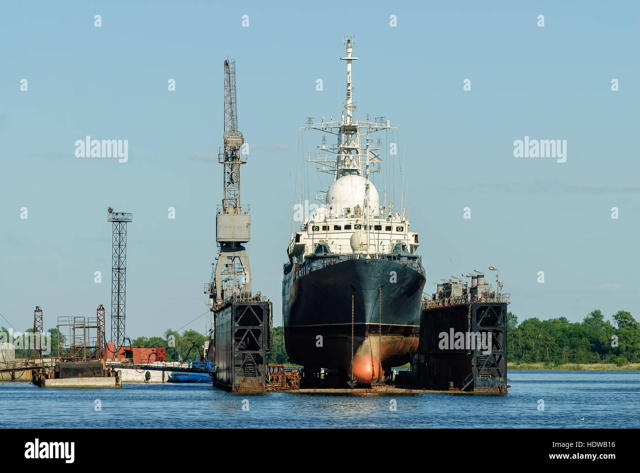 Big ship to dock at the shipyard. Baltiysk. Russia Stock Photo