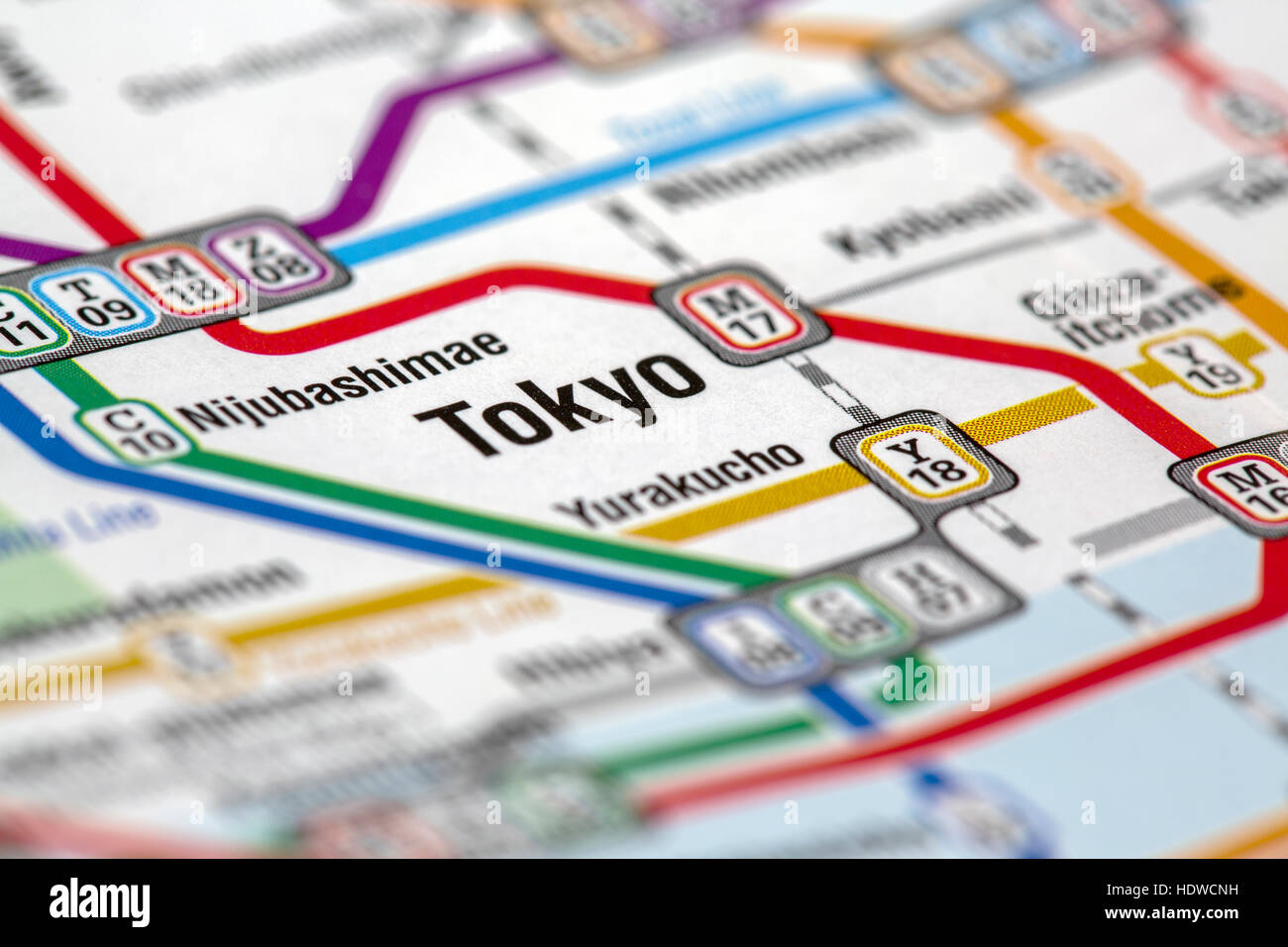 Tokyo metro stations map with selective focus Stock Photo