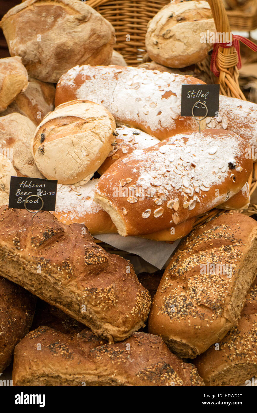 Artisan bread stall at Ludlow food festival, Ludlow, Shropshire, England, UK Stock Photo