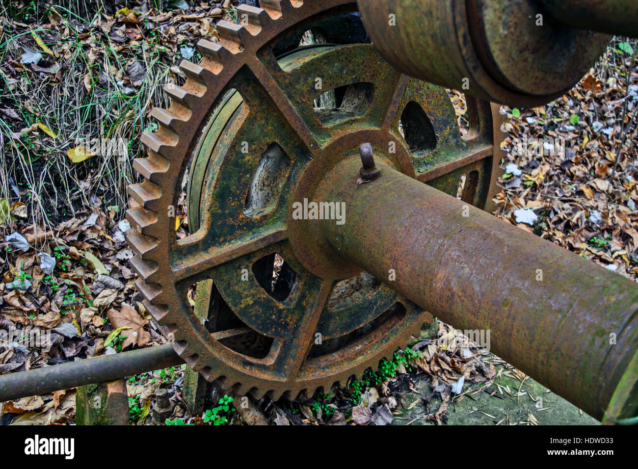 The old mechanism for pulling boats out of the river. Stock Photo
